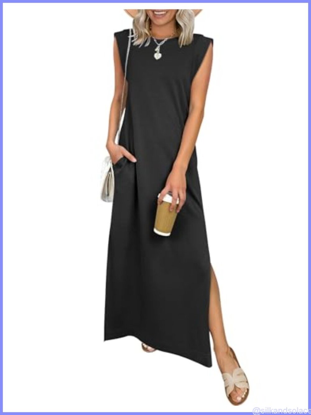 Womens Wrinkle Free Maxi Dress Sleeveless with Pockets Sundress